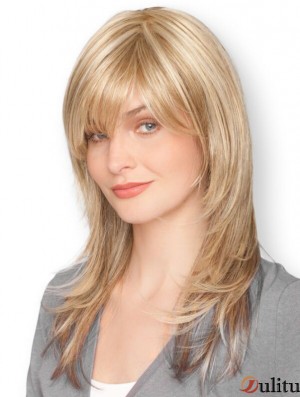Blonde 16  inchélégante longue ligne droite avec des perruques en dentelle Bangs