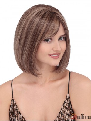 Longueur d'épaule droite Blonde 12  inchLace Front Discount Bob Perruques