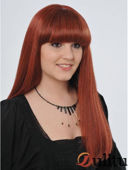 22  inchrouge longue ligne droite avec frange monofilament perruques de cheveux réels