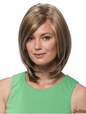 Longueur d'épaule droite Blonde 12  inchCoiffures avant en dentelle Bob Perruques