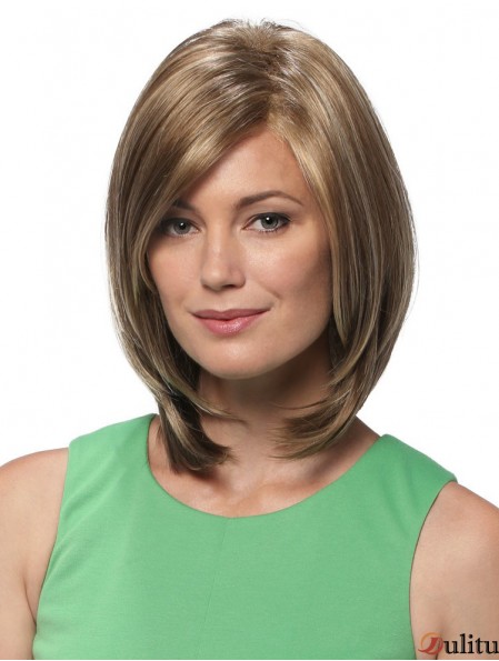 Longueur d'épaule droite Blonde 12  inchCoiffures avant en dentelle Bob Perruques