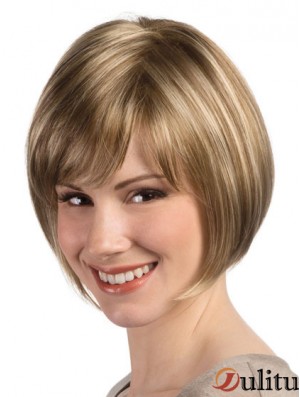 Perruque de coiffure Bob avec un style droit sans capuchon monofilament