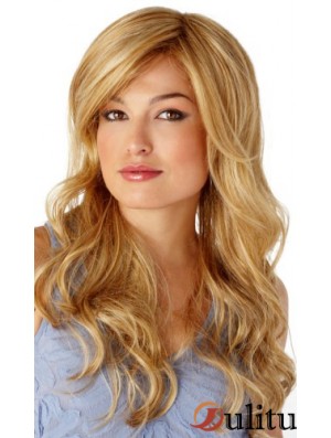 Blonde élégante ondulée avec des perruques longues en frange monofilament