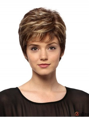 6  inchBoycuts ondulés doux brun perruques courtes