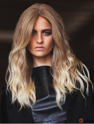Longues ondulées sans frange Fashion Blonde Lace Front Wigs