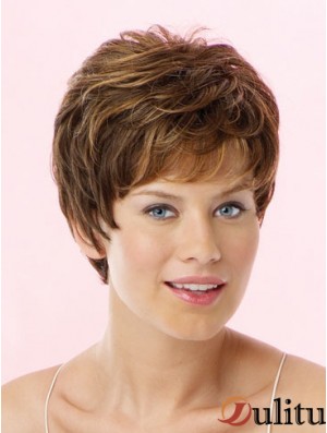 Incroyable Brown Cropped Wavy Boycuts Lace Front Wigs