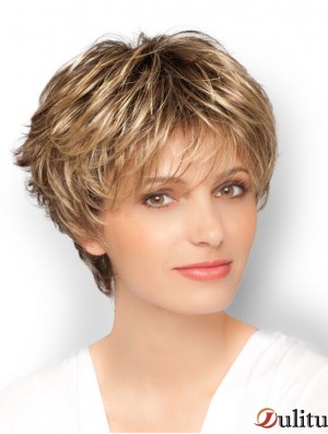 Blonde 8  inchconçu recadrée ondulée Boycuts perruques en dentelle
