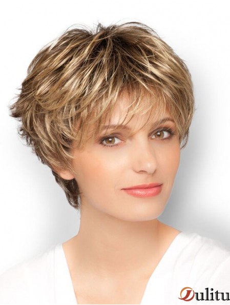 Blonde 8  inchconçu recadrée ondulée Boycuts perruques en dentelle