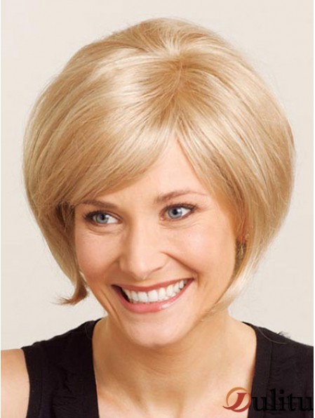 Longueur de menton droite 100% blonde nouée à la main en ligne Bob perruques