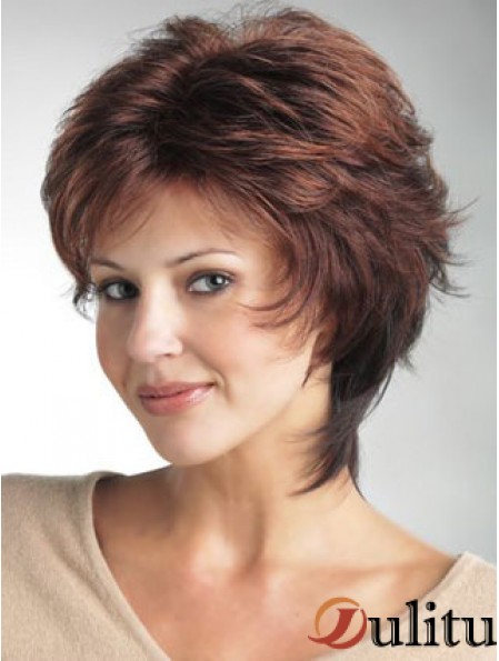 Perruques de dames de monofilament avec la coupe en couches de style ondulé synthétique