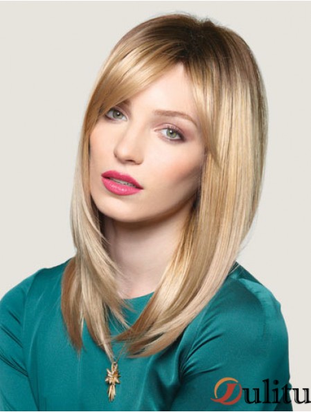 Blonde 16  inchlongue ligne droite pratique avec frange perruques en dentelle