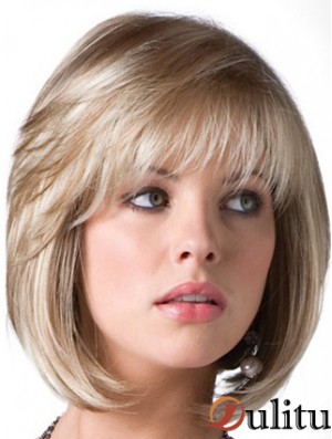 Perruque blonde de Bob avec le style droit de longueur de menton de frange