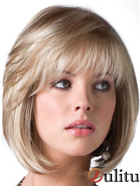 Perruque blonde de Bob avec le style droit de longueur de menton de frange