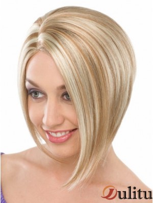 Capless menton longueur droite blonde à la mode bob perruques