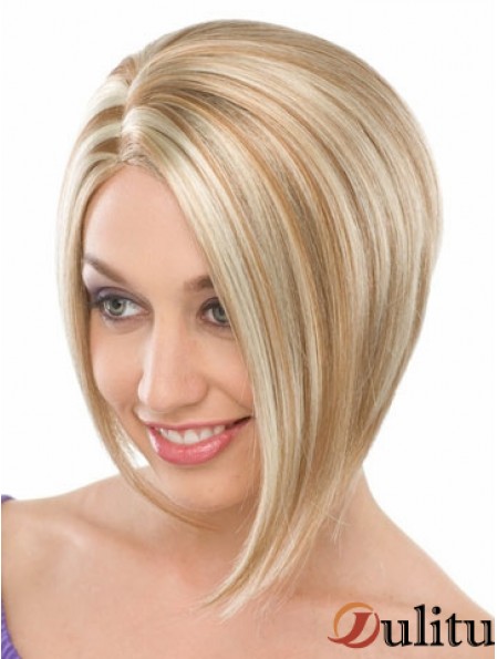 Capless menton longueur droite blonde à la mode bob perruques