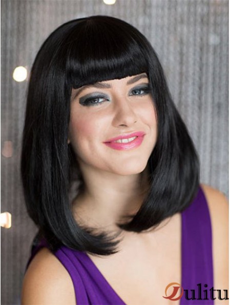 Capless épaule longueur droite noir Sassy Bob perruques