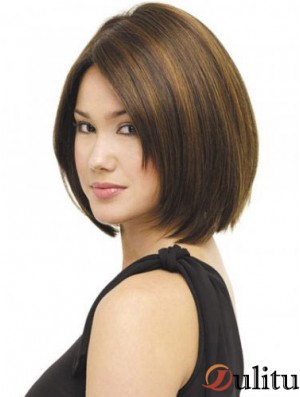 Capless menton longueur droite brun belle Bob perruques