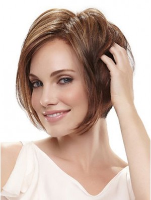 Capless menton longueur droite brun lisse bob perruques
