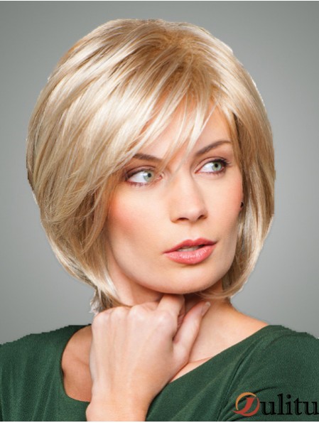 Bobs avec franges Longueur de menton Style droit Couleur blonde avec synthétique