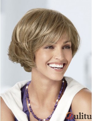 Capless court ondulé blonde grand bob perruques