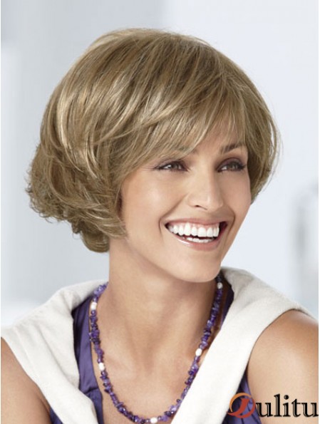Capless court ondulé blonde grand bob perruques