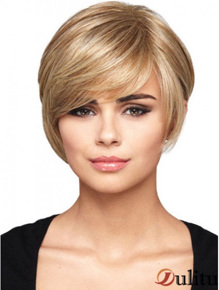 Coiffures blondes droites courtes sans bonnet Bob perruques