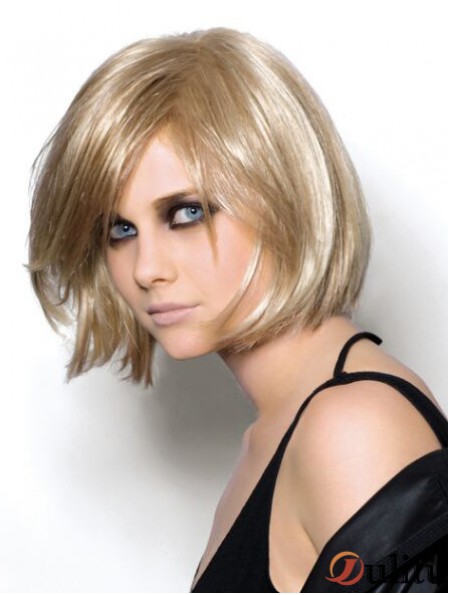 Perruques Bob à la mode, longueur de menton droit, blonde, 10 pouces, monofilament