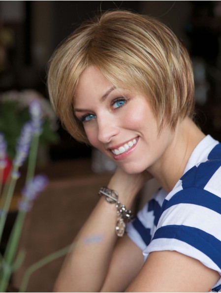 Longueur de menton droite Blonde 8 pouces avant de lacet Amazing Bob Perruques
