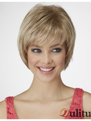 Longueur de menton droite Blonde 9 pouces capless belles perruques Bob