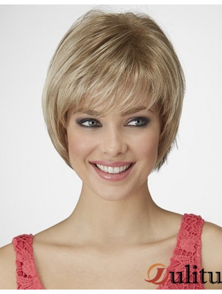 Longueur de menton droite Blonde 9 pouces capless belles perruques Bob