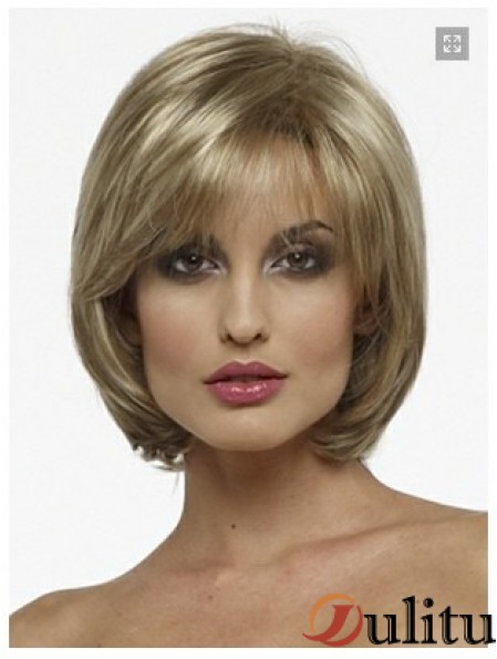 Capless menton longueur droite blonde mode bob perruques
