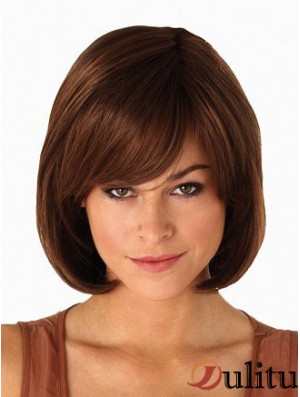 Capless menton longueur droite Auburn Bob moderne perruques
