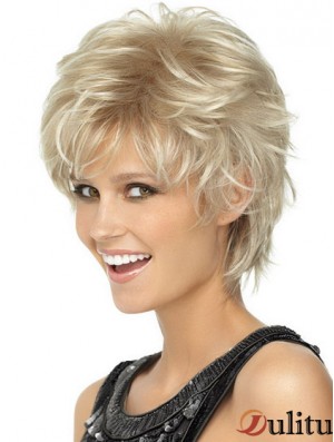 Dames Blonde Perruques Style Ondulé Longueur Courte Couleur Blonde