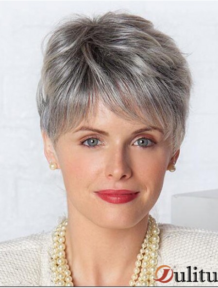 Perruques en dentelle monofilament coupe courte style gris coupe droite