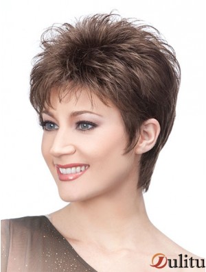 Perruques Browns avec longueur courte sans bonnet Style droit