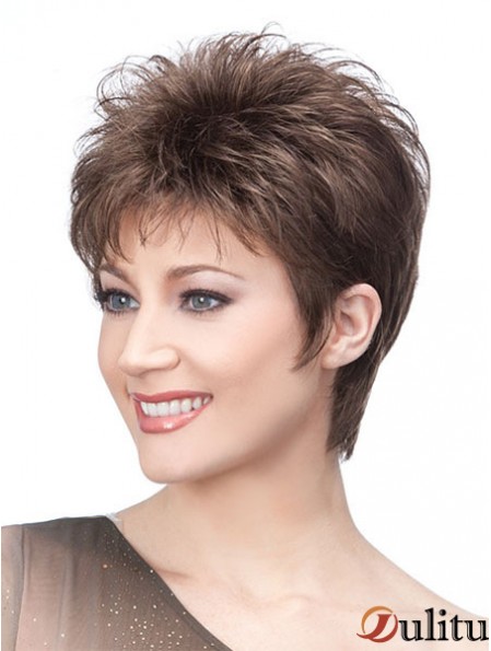 Perruques Browns avec longueur courte sans bonnet Style droit