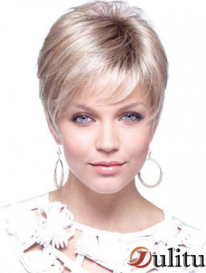 Perruques pour femmes UK avec longueur recadrée sans capuchon de couleur blonde