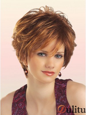 Perruque de cheveux naturels avec coupe en couches de longueur courte sans capuchon