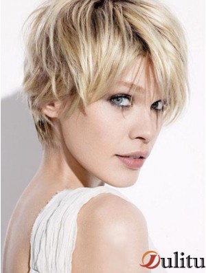 Perruques blondes courtes avec des coupes de style droites sans capuchon