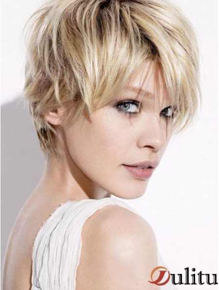 Perruques blondes courtes avec des coupes de style droites sans capuchon