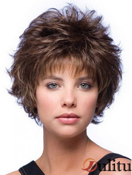 Layered Wavy Brown Capless perruques courtes bon marché
