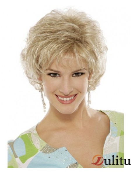 Perruque blonde frisée avec coupe classique courte sans bonnet