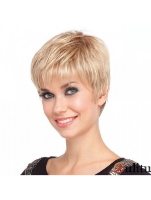 4 pouces moins cher droite Boycuts Blonde perruques courtes