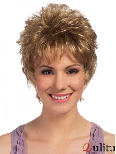 Boycuts Cropped Blonde Curly Haute Qualité Petite Perruques
