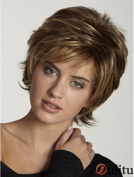 Perruques synthétiques UK Brown Color Short Length Layered Cut
