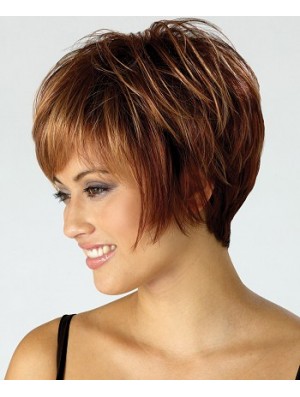 Perruque pas chère avec coupe courte synthétique capless de couleur marron Boycuts