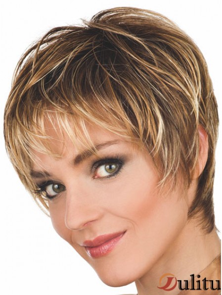 Perruques brunes style ondulé coupe courte longueur avec capless