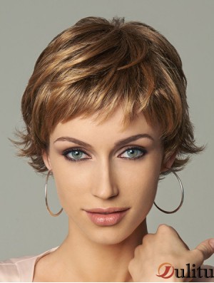 Perruques courtes blondes en couches ondulées de style 8 pouces