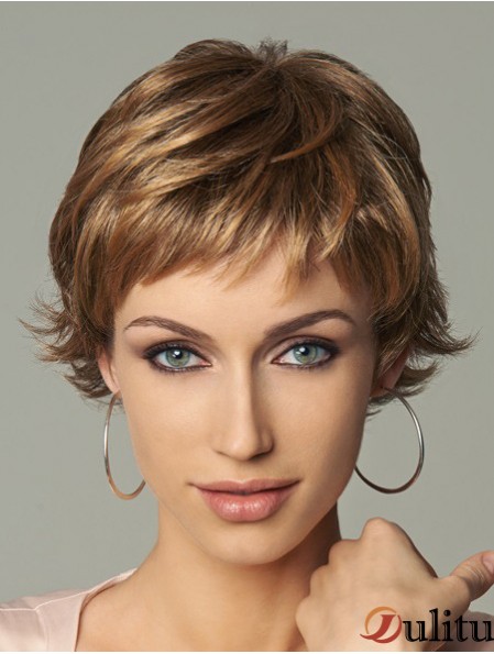 Perruques courtes blondes en couches ondulées de style 8 pouces