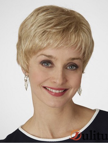 6 pouces populaires ondulés Boycuts Blonde perruques courtes